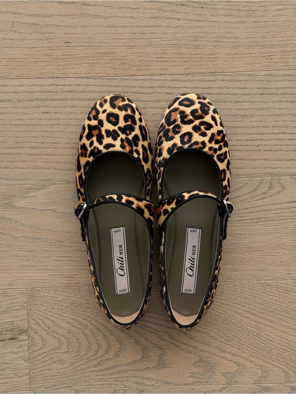 Leopard Print Mary Jane Flats - Tan/Black
